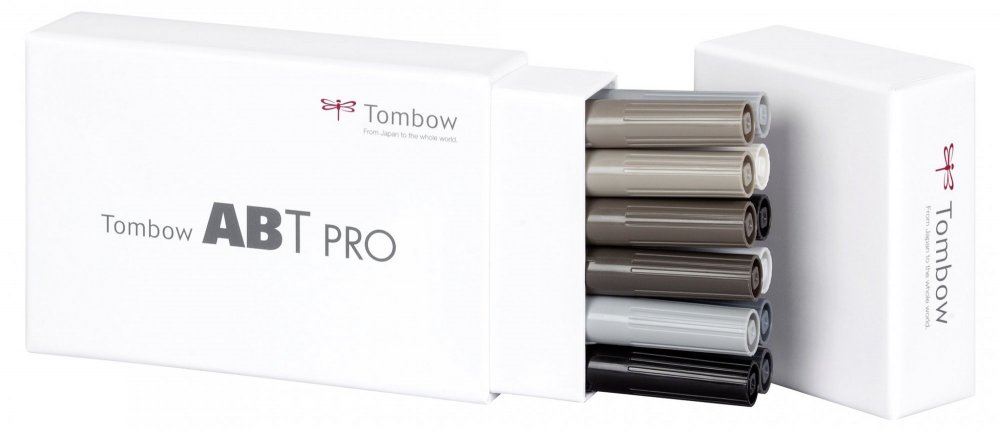 Tombow Sada obojstranných liehových fixiek ABT PRO s dvoma hrotmi – Gray colors, 12 ks